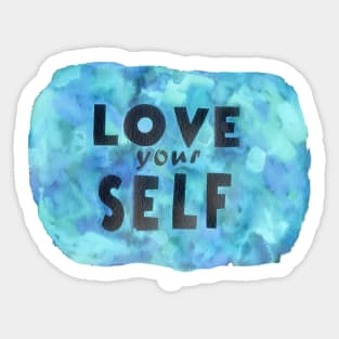 Teal Blue Love Yourself | Motivational Watercolor Sticker